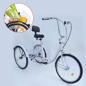 Bicicletta triciclo per adulti da 24 con luce e cestino 