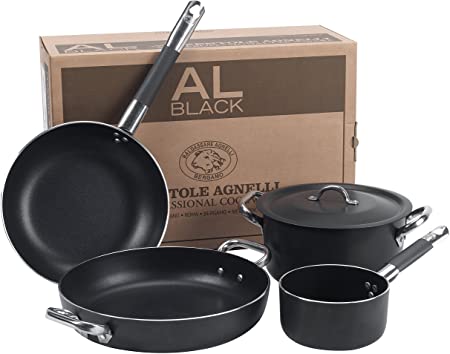 San Ignacio Set Cucina 8 Pezzi: 5 Pentole Acciaio Inox + 3 Padelle Antiaderenti Marroni, Adatto A Induzione