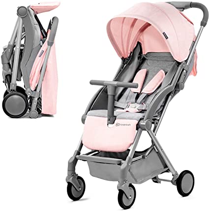 Passeggino Leggero Kinderkraft TRIG2 Fino A 24 Kg - Chiusura A Una Mano, Posizione Distesa, Ruote Ammortizzate, Porta Bevande, Rosa