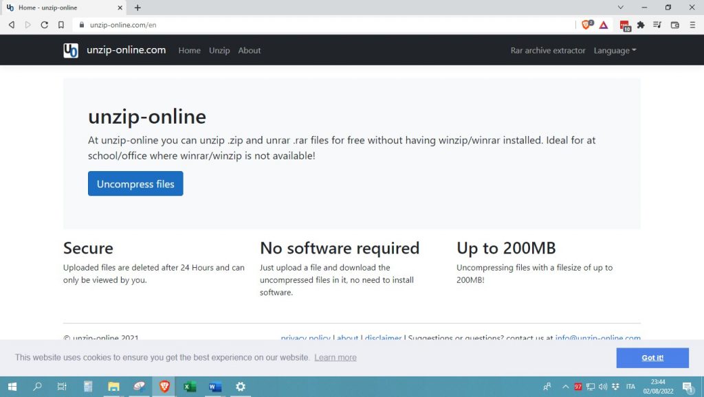 Unzip-online-servizio